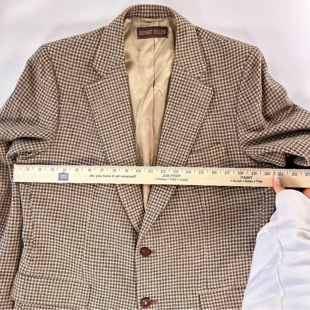 Lanvin Vintage Sport Coat Bonwit Teller Camel Hair Houndstooth Tan 40R